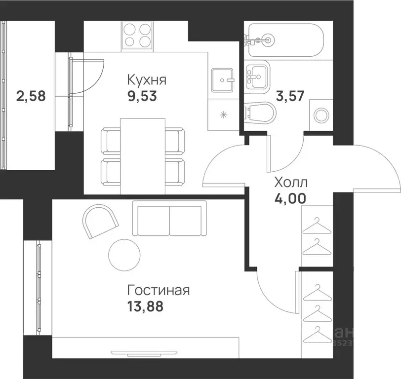 1-к кв. Тульская область, Тула ул. Героя России Зиничева, 4 (33.56 м) - Фото 0