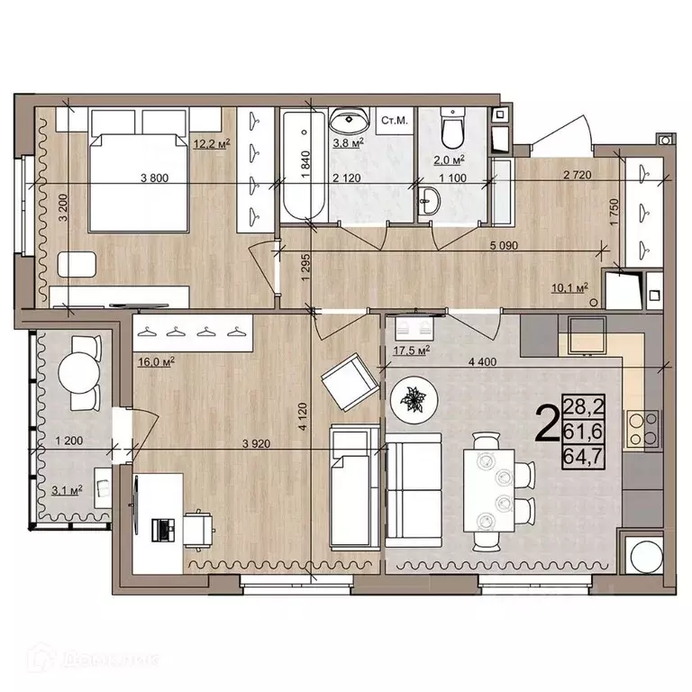 2-к кв. Рязанская область, Рязань Быстрецкая ул., 21к4 (64.7 м) - Фото 1