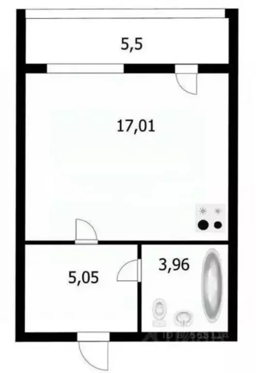 Студия Новосибирская область, Новосибирск ул. Юности, 5 (26.0 м) - Фото 2