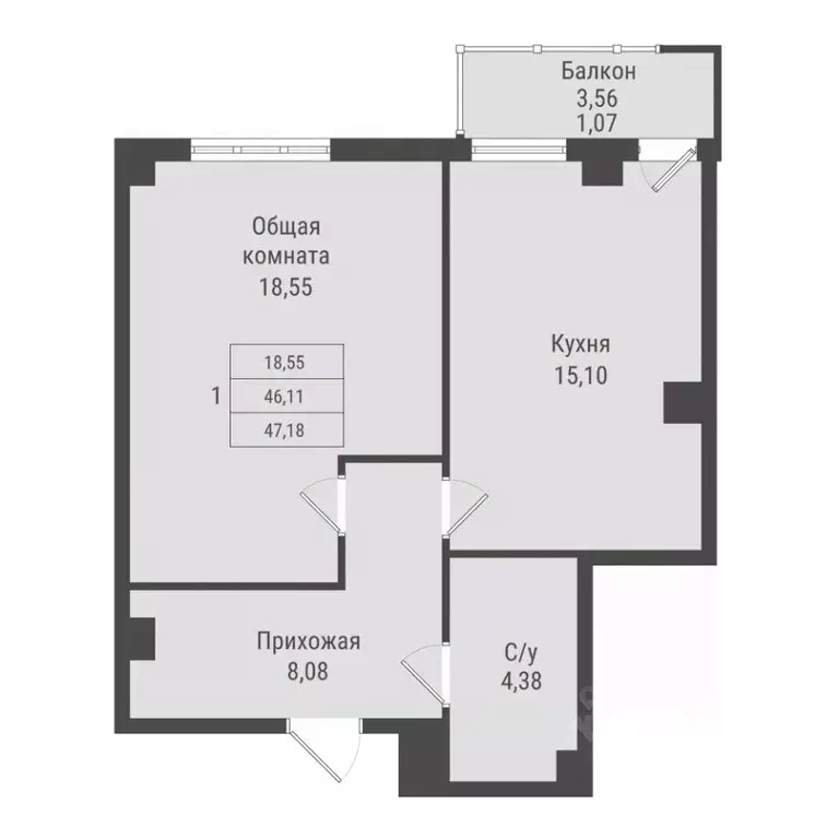 1-к кв. Саха (Якутия), Якутск Парк Победы жилой комплекс (47.18 м) - Фото 1