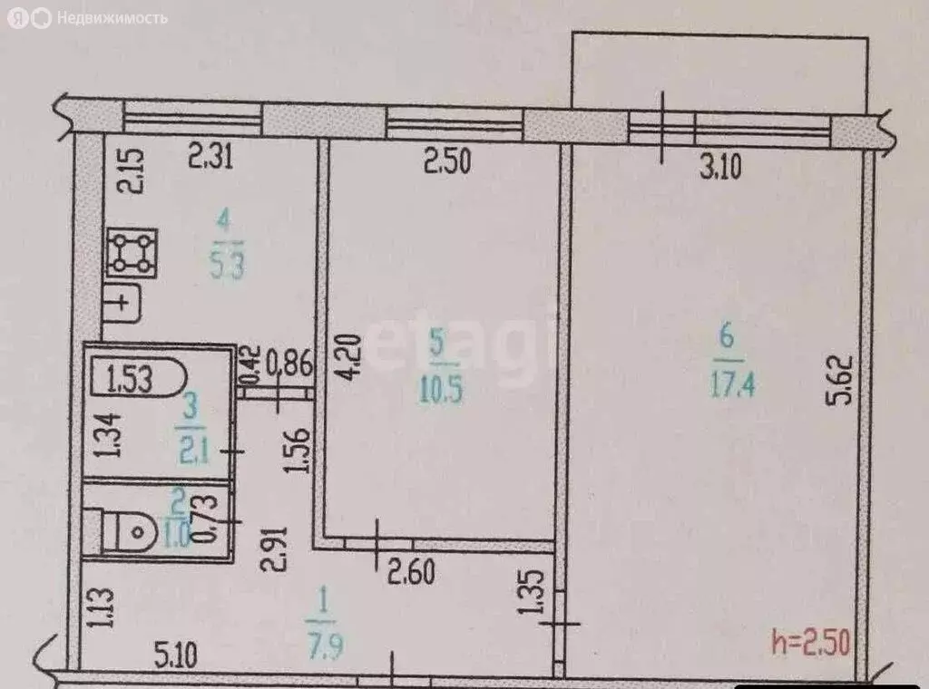 2-комнатная квартира: Барнаул, улица Георгия Исакова, 222 (44.2 м) - Фото 1