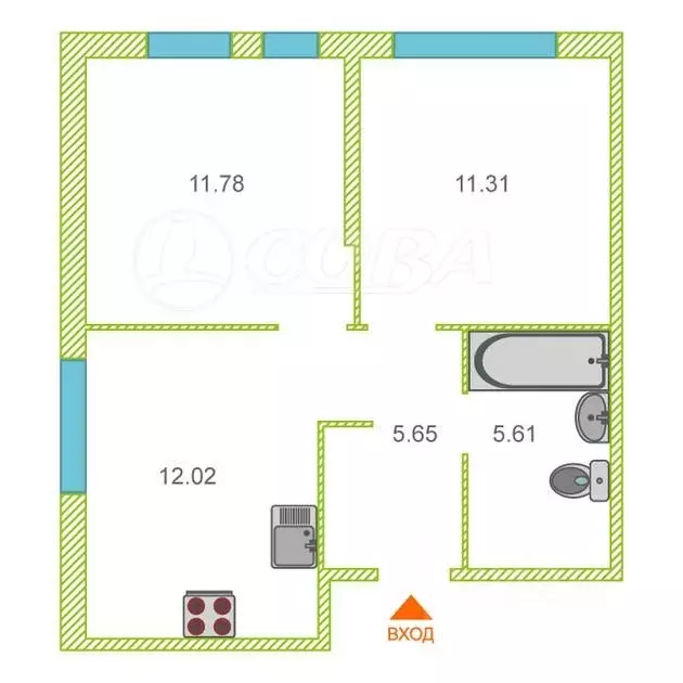 2-к кв. Тюменская область, Тюмень Харьковская ул., 74 (40.0 м) - Фото 2