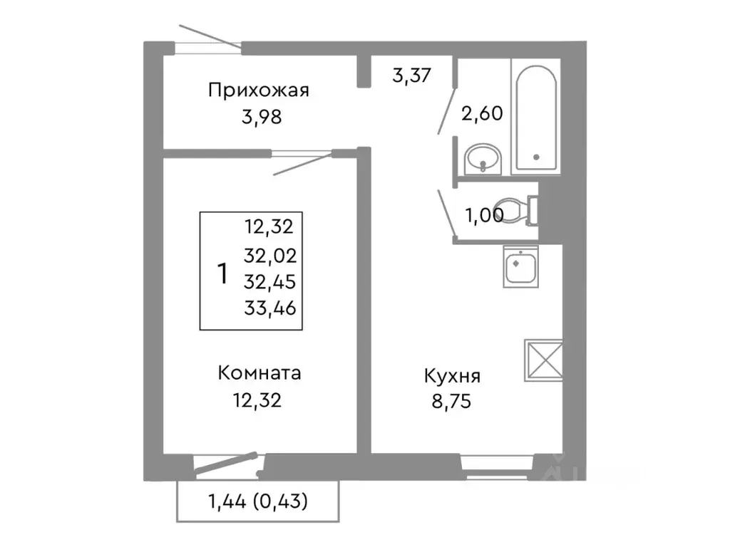 1-к кв. Челябинская область, Челябинск Ярославская ул. (32.45 м) - Фото 0