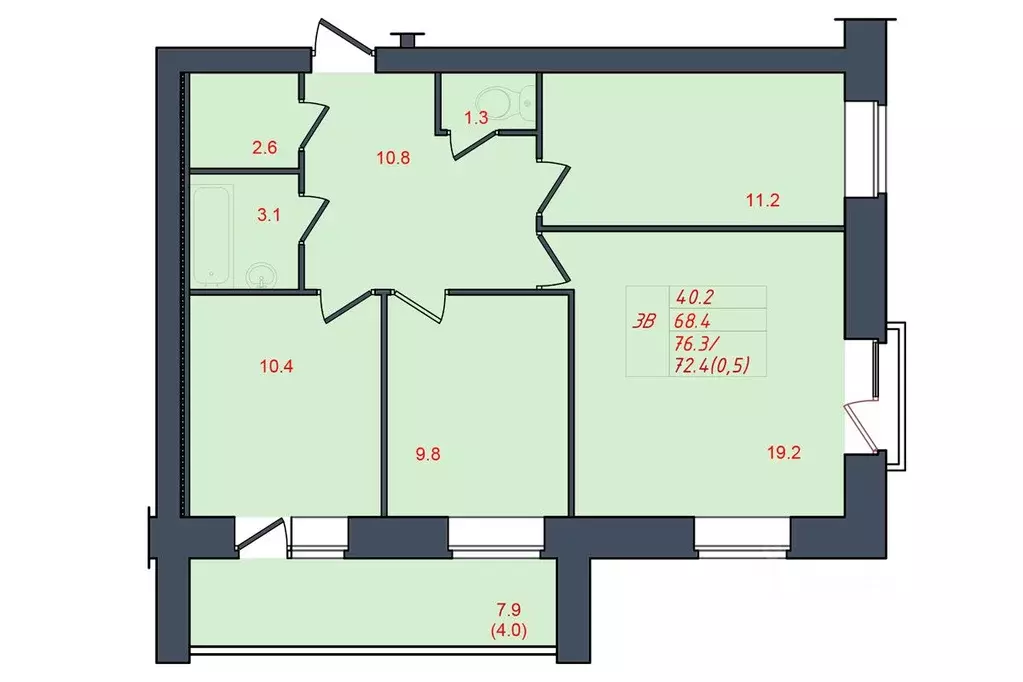 3-к кв. Вологодская область, Вологда Архангельская ул., 2 (72.4 м) - Фото 1