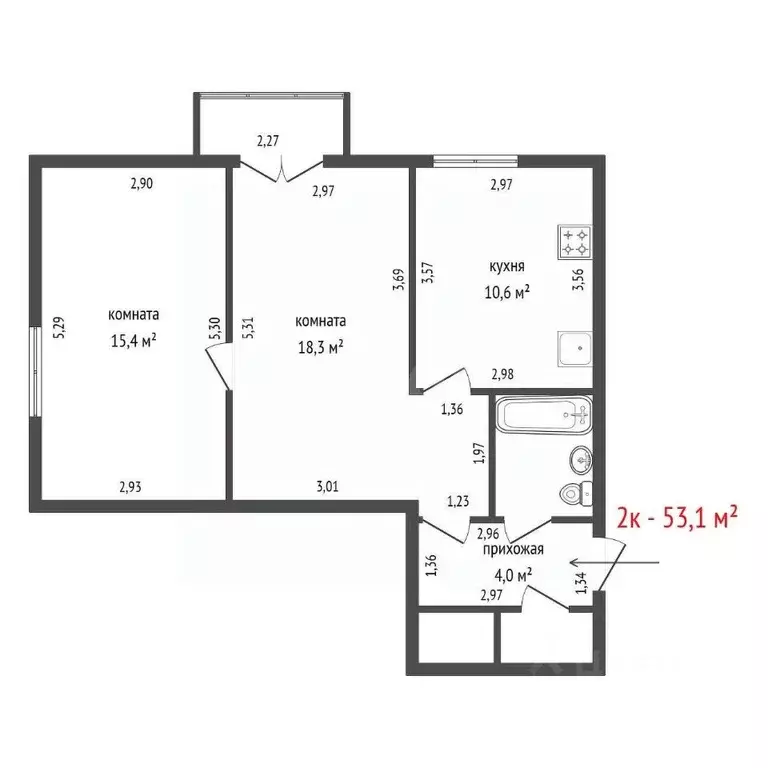 2-к кв. Свердловская область, Екатеринбург ул. Первомайская, 70 (53.1 ... - Фото 2