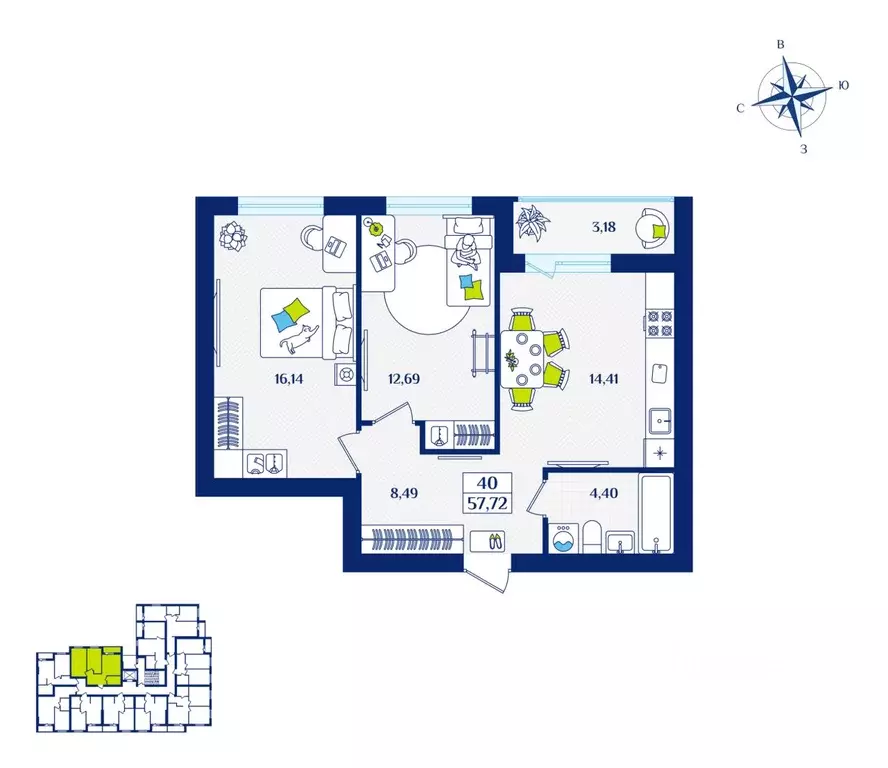 2-к кв. Калининградская область, Зеленоградск  (57.72 м) - Фото 1
