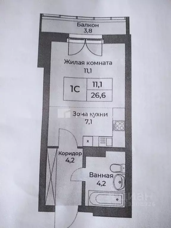 Студия Новосибирская область, Новосибирск Кубовая ул., 53/1 (30.4 м) - Фото 2