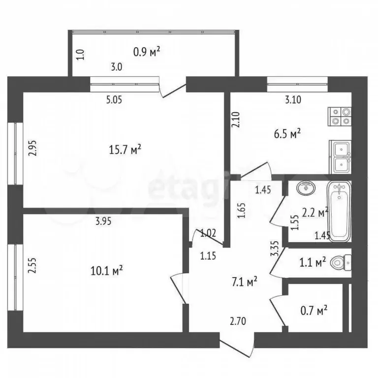 2-к. квартира, 43,4 м, 2/2 эт. - Фото 0