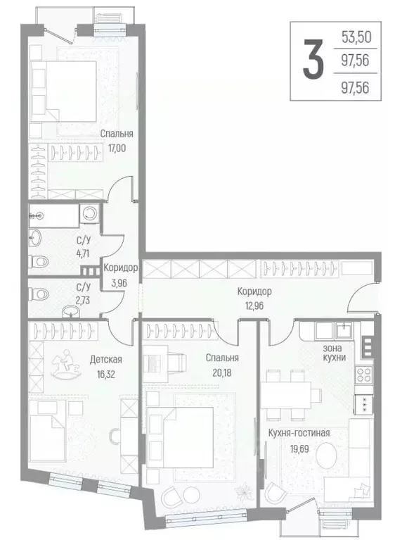 3-к кв. Московская область, Одинцовский городской округ, д. Крюково ... - Фото 1