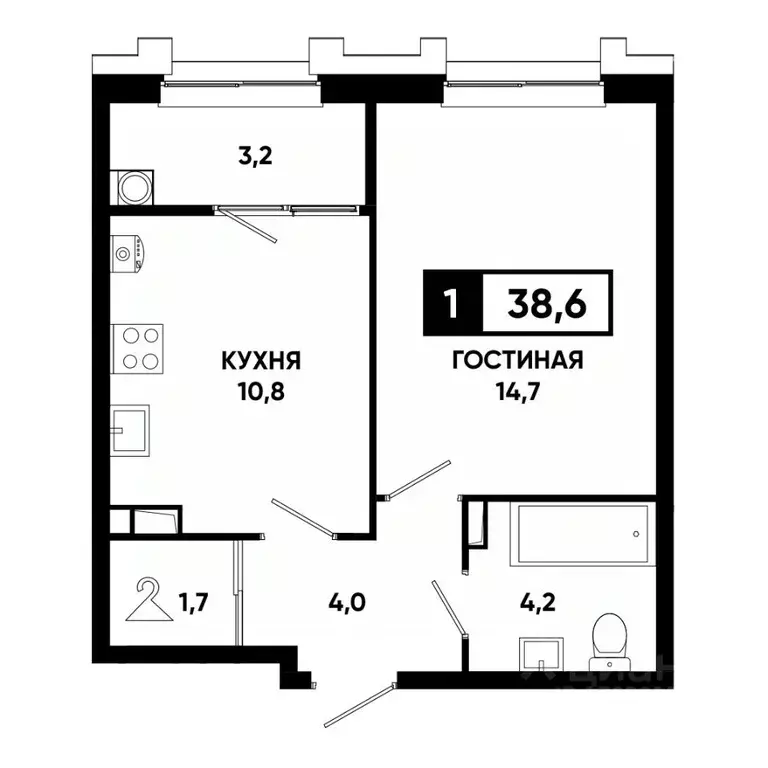 1-к кв. Ставропольский край, Ставрополь просп. Российский, 16к1 (38.6 ... - Фото 1