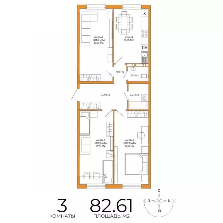 3-к кв. Пензенская область, Пенза ул. Яшиной, 14 (82.61 м) - Фото 1