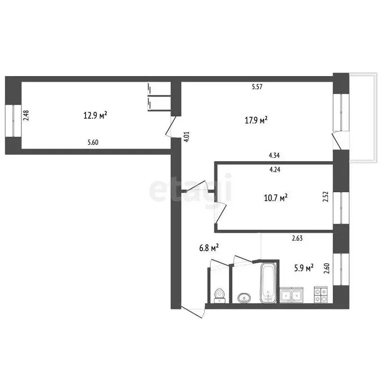 3-комнатная квартира: посёлок Кувшиново, Майская улица, 14 (58.2 м) - Фото 1