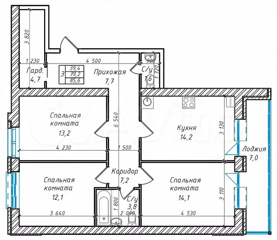 3-к. квартира, 87 м, 1/4 эт. - Фото 0