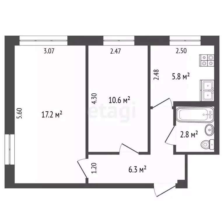 2-к кв. Хабаровский край, Хабаровск ул. Юности, 22 (44.3 м) - Фото 2