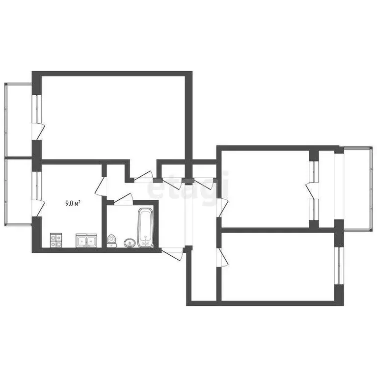 3-комнатная квартира: Кача, улица Авиаторов, 26 (72 м) - Фото 1