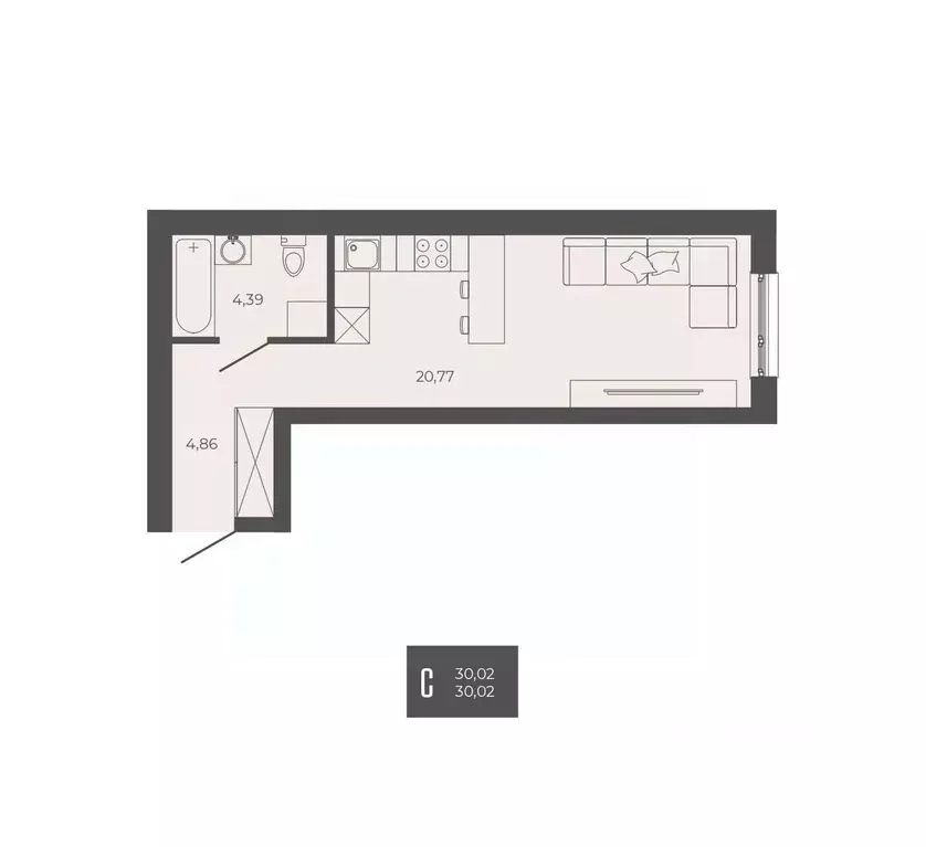 Студия Пензенская область, Пенза ул. Тепличная, 55 (30.02 м) - Фото 1