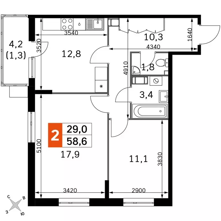 2-комнатная квартира: Обнинск, Западный район, жилой район Заовражье, ... - Фото 0