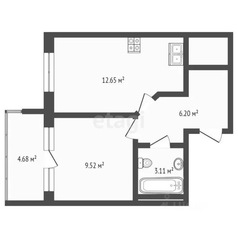 1-к кв. Тюменская область, Тюменский муниципальный округ, д. Патрушева ... - Фото 1