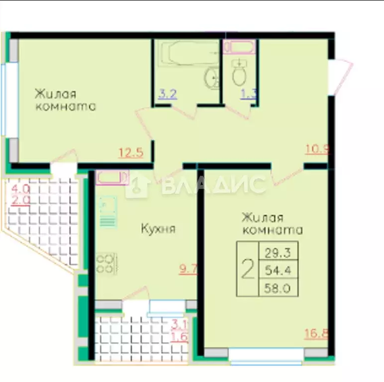 2-комнатная квартира: Липецк, Молодёжная улица, 9 (58 м) - Фото 0