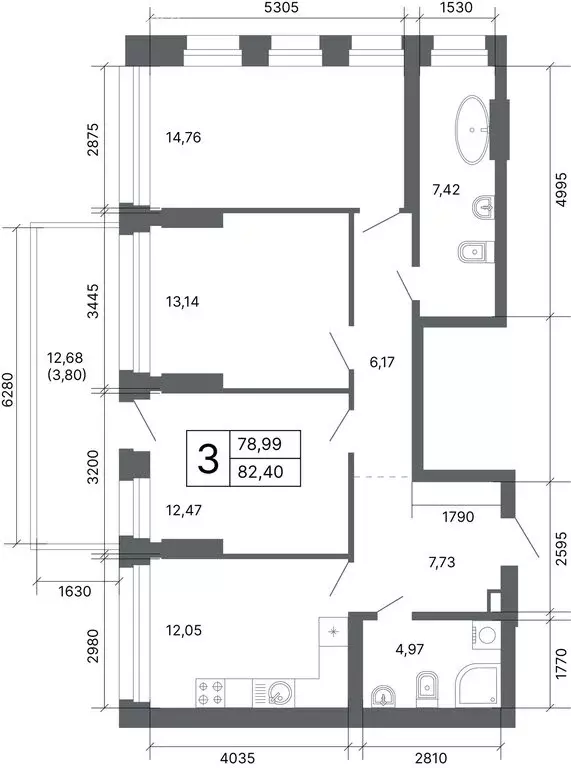 3-комнатная квартира: Екатеринбург, улица Мира, 47/7 (78.1 м) - Фото 1