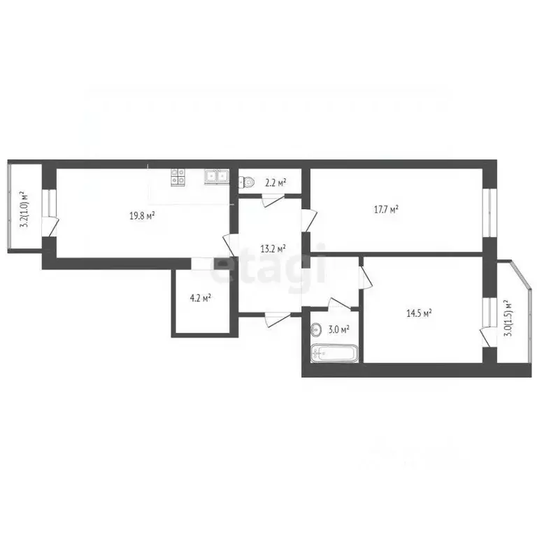 2-к кв. Вологодская область, Вологда ул. Гагарина, 80Ак4 (77.5 м) - Фото 1