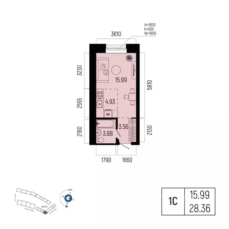 1-к кв. Башкортостан, Уфа Глумилино-1 мкр, Новатор жилой комплекс ... - Фото 1