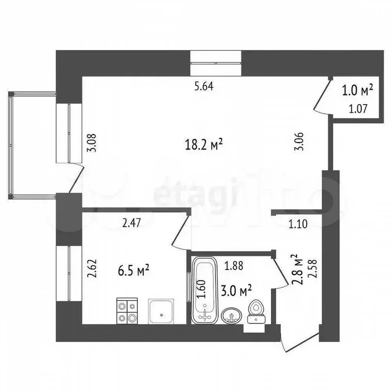 1-к. квартира, 32,5 м, 4/4 эт. - Фото 0