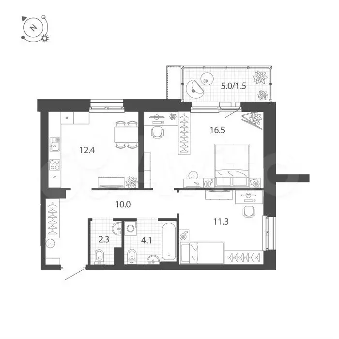 2-к. квартира, 58,1 м, 18/18 эт. - Фото 1