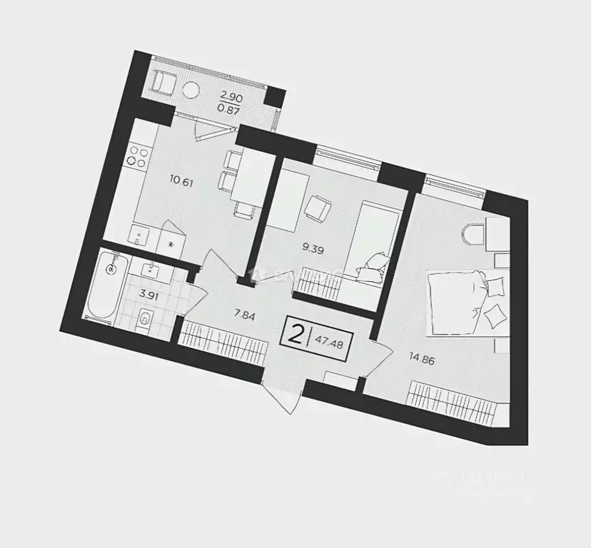 2-к кв. Калининградская область, Пионерский Октябрьская ул., 10 (47.5 ... - Фото 2