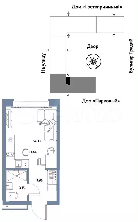 Квартира-студия, 21,4 м, 10/15 эт. - Фото 0