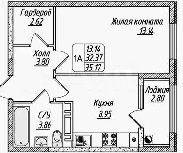 1-к. квартира, 35,2м, 5/12эт. - Фото 0