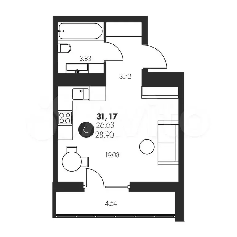 Квартира-студия, 31,2 м, 12/17 эт. - Фото 0