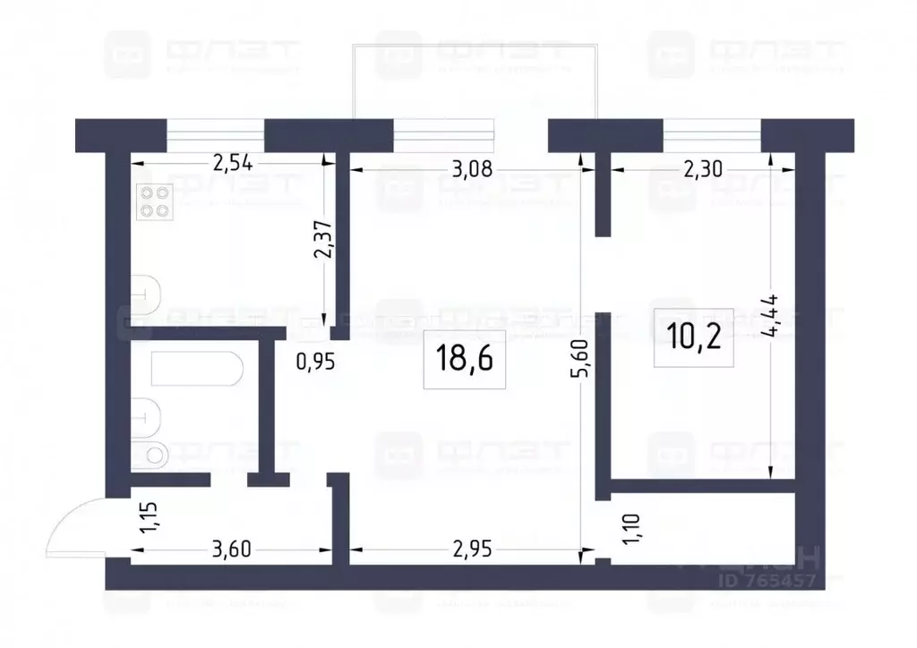 2-к кв. Татарстан, Казань ул. Гагарина, 75 (43.4 м) - Фото 2