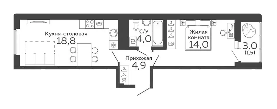 1-комнатная квартира: Екатеринбург, Новосинарский бульвар, 7 (43 м) - Фото 0