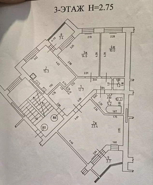 3-к. квартира, 82,4 м, 3/5 эт. - Фото 0