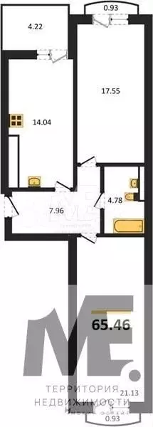 2-к. квартира, 65,8 м, 9/9 эт. - Фото 0