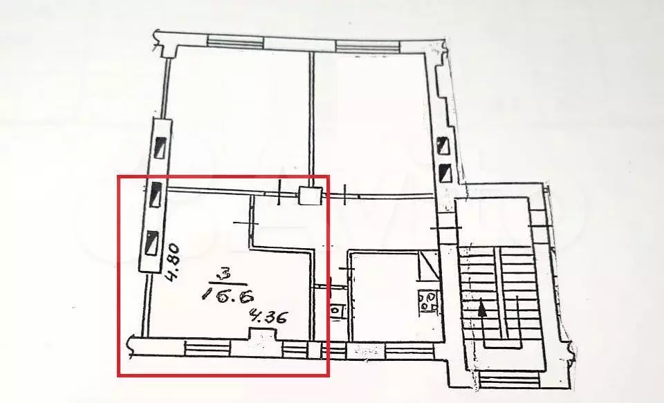Комната 16,6 м в 3-к., 3/3 эт. - Фото 1