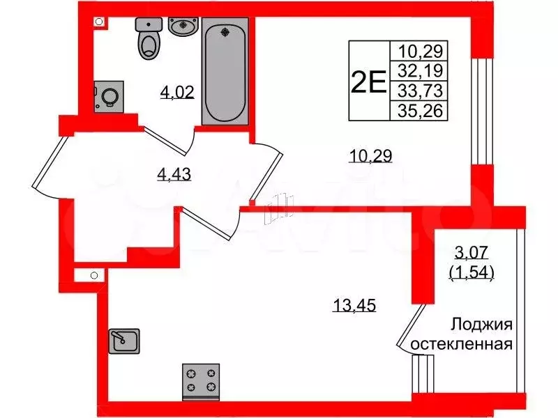 1-к. квартира, 33,7 м, 6/9 эт. - Фото 0