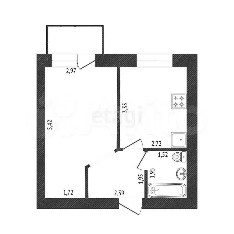 1-к. квартира, 33,1 м, 2/3 эт. - Фото 0