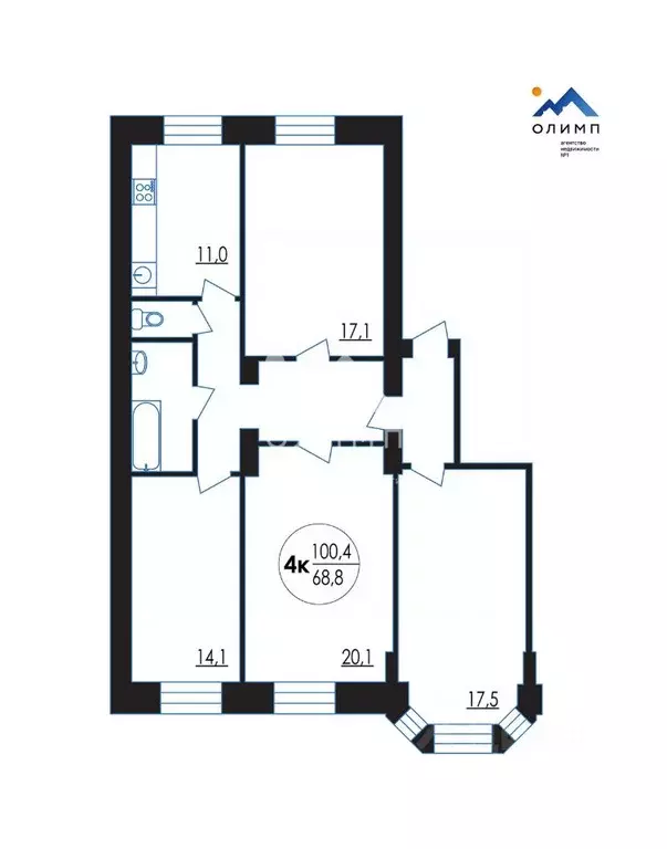 4-к кв. Вологодская область, Вологда ул. Космонавта Беляева, 20 (100.4 ... - Фото 2