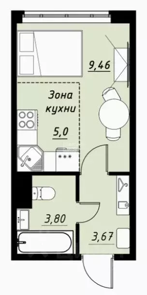 Студия Тамбовская область, Тамбов ул. Имени Павла Строганова, 7 (21.93 ... - Фото 0