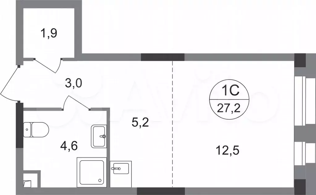 Квартира-студия, 27,2 м, 1/19 эт. - Фото 0