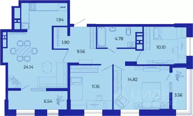 3-к кв. Брянская область, Брянск ул. Комарова, 47 (90.68 м) - Фото 2