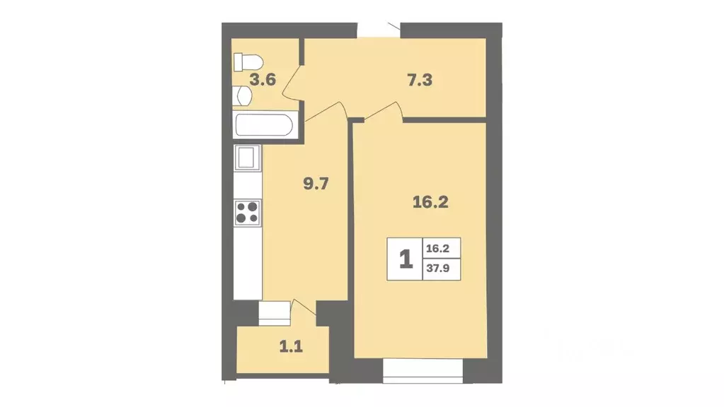 1-к кв. Башкортостан, Уфа Дагестанская ул., лит13 (37.9 м) - Фото 1