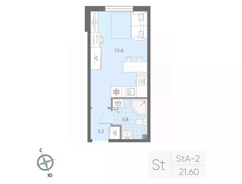Студия Санкт-Петербург Товарищеский просп., 38Б (21.6 м) - Фото 0