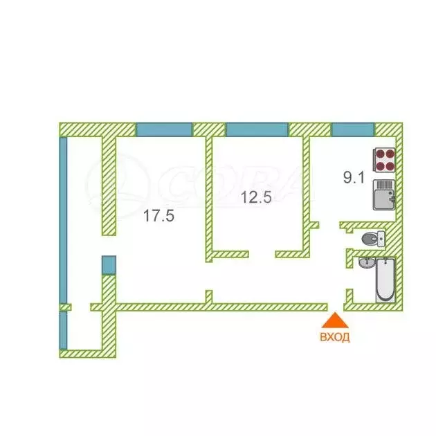2-комнатная квартира: Тюмень, Новосибирская улица, 119 (50 м) - Фото 2