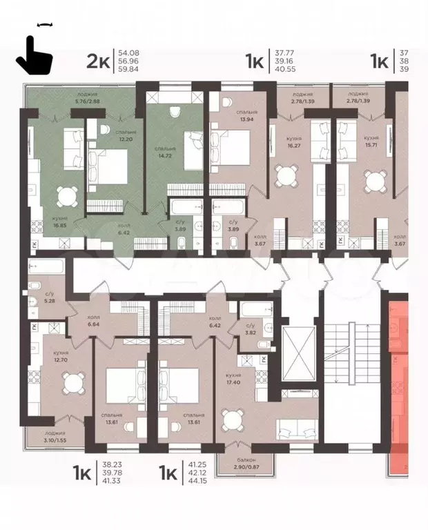 1-к. квартира, 42,1 м, 5/7 эт. - Фото 1