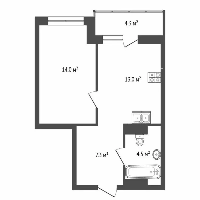 1-комнатная квартира: Тюмень, улица Республики, 204к19 (40.95 м) - Фото 1