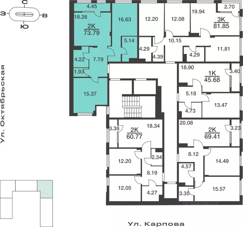 2-к кв. Тульская область, Тула ул. Карпова, 103А (73.79 м) - Фото 1