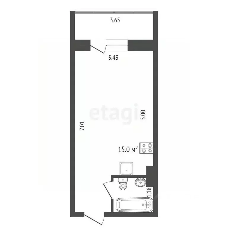 студия ханты-мансийский ао, сургут ул. крылова, 26 (28.0 м) - Фото 1